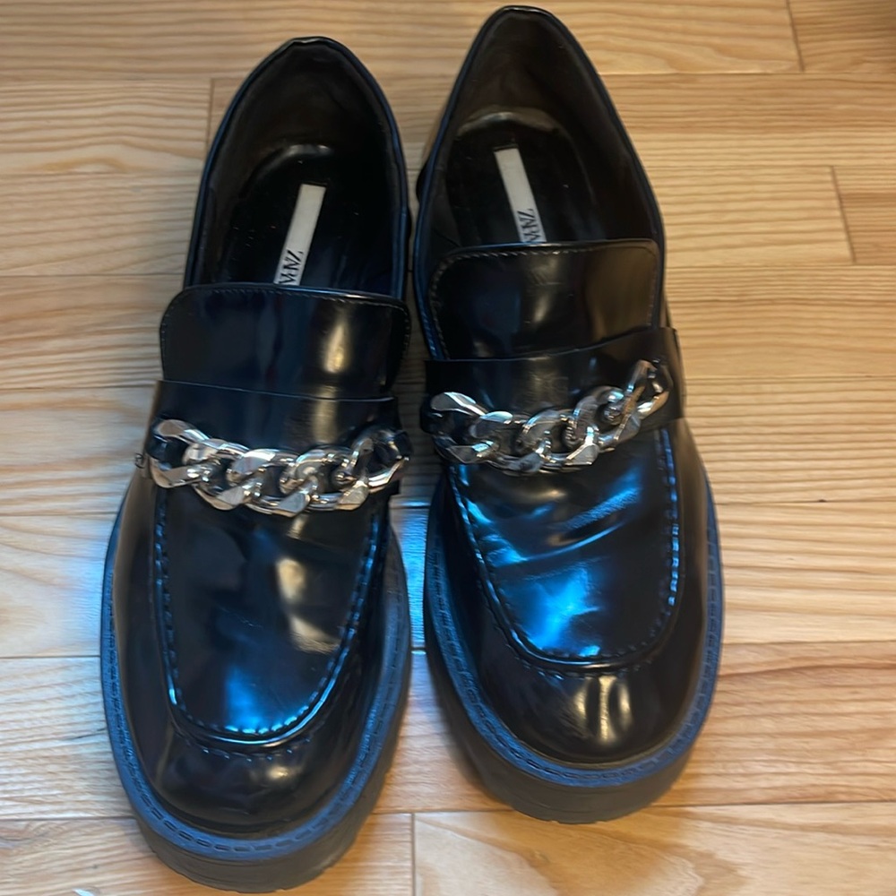 Zara chunky black leather loafers size 41
